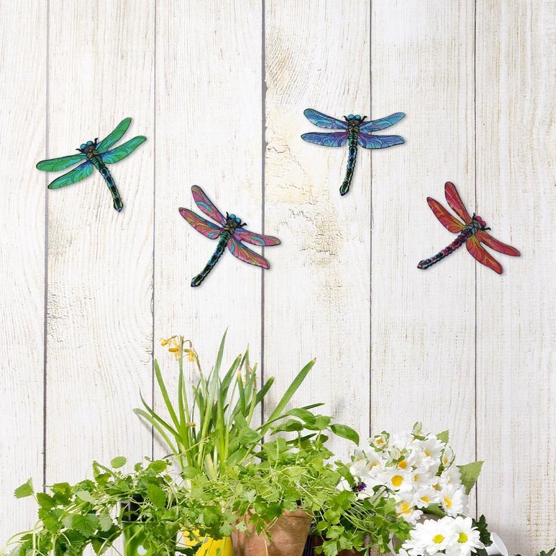 dreamskip Store Metal Dragonfly Wall Decor Art, 4 Pack Colorful Metal Dragonflies Outdoor Wall Art, Hand Painted Outdoor Wall Decor For Garden, Yard, Fence, Patio, Outside, Living Room Decoration - Image 3